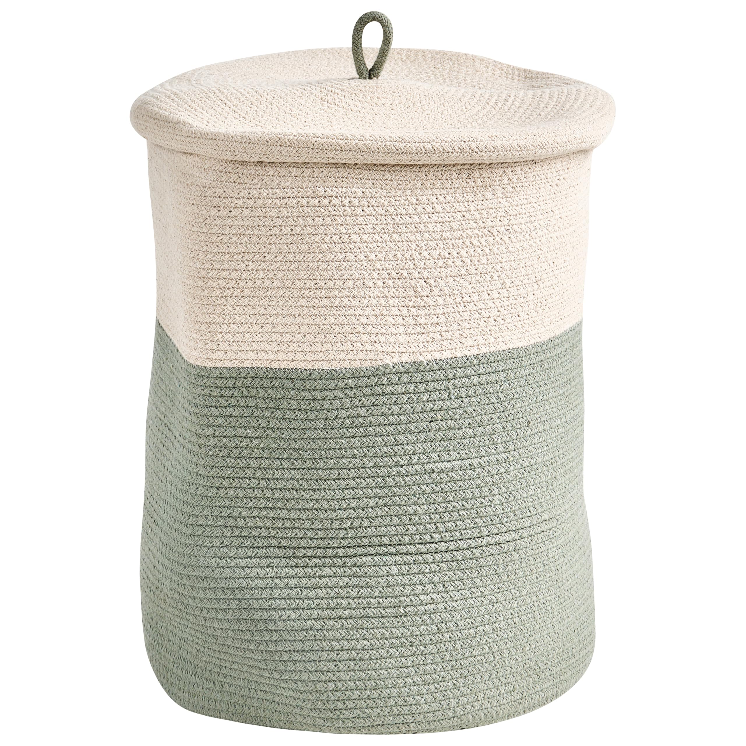 Korb 2er Set Baumwolle hellbeige/grün geflochten gestreift mit Deckel Boho-Design Silopi