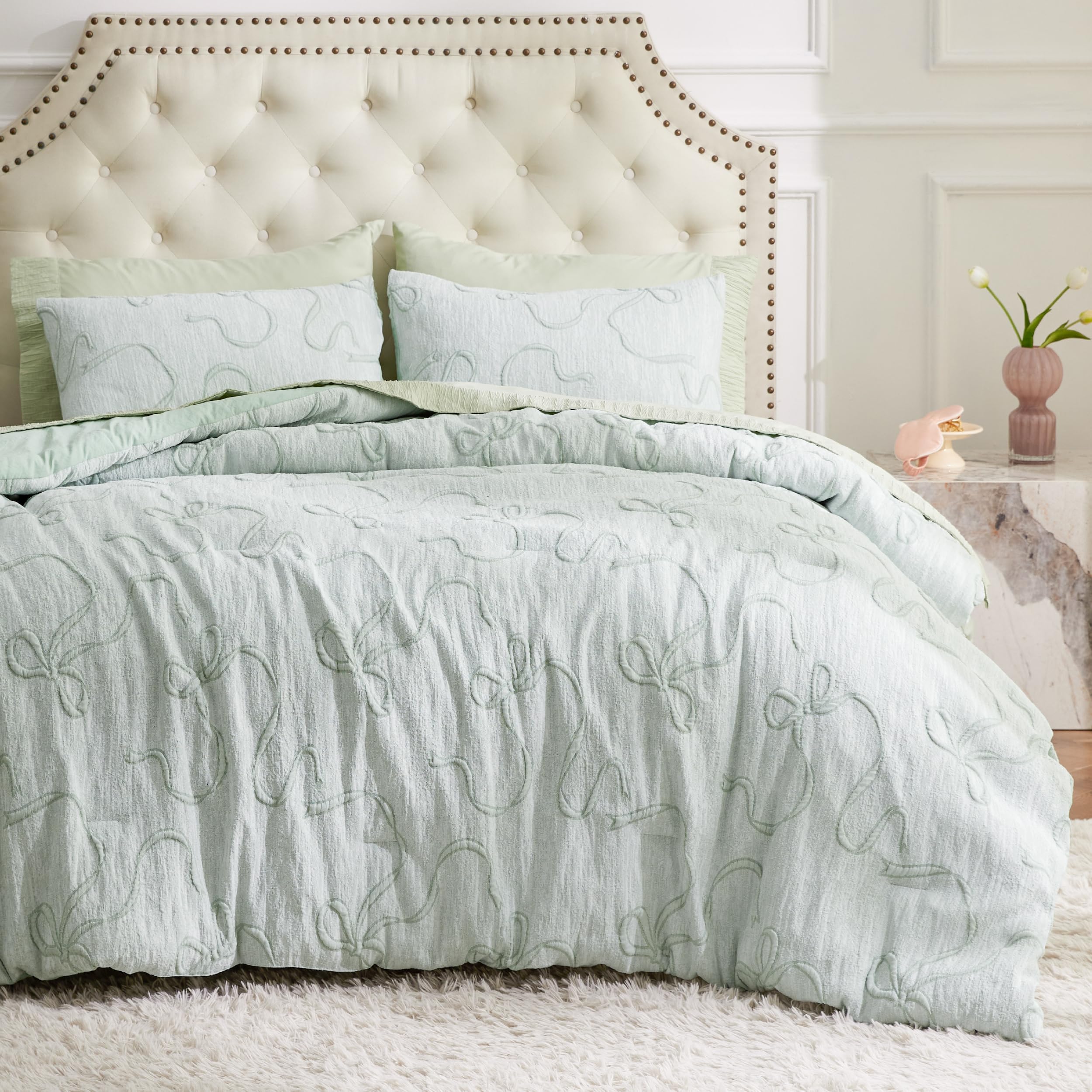Bedsure Sage Green Bow Comforter Set