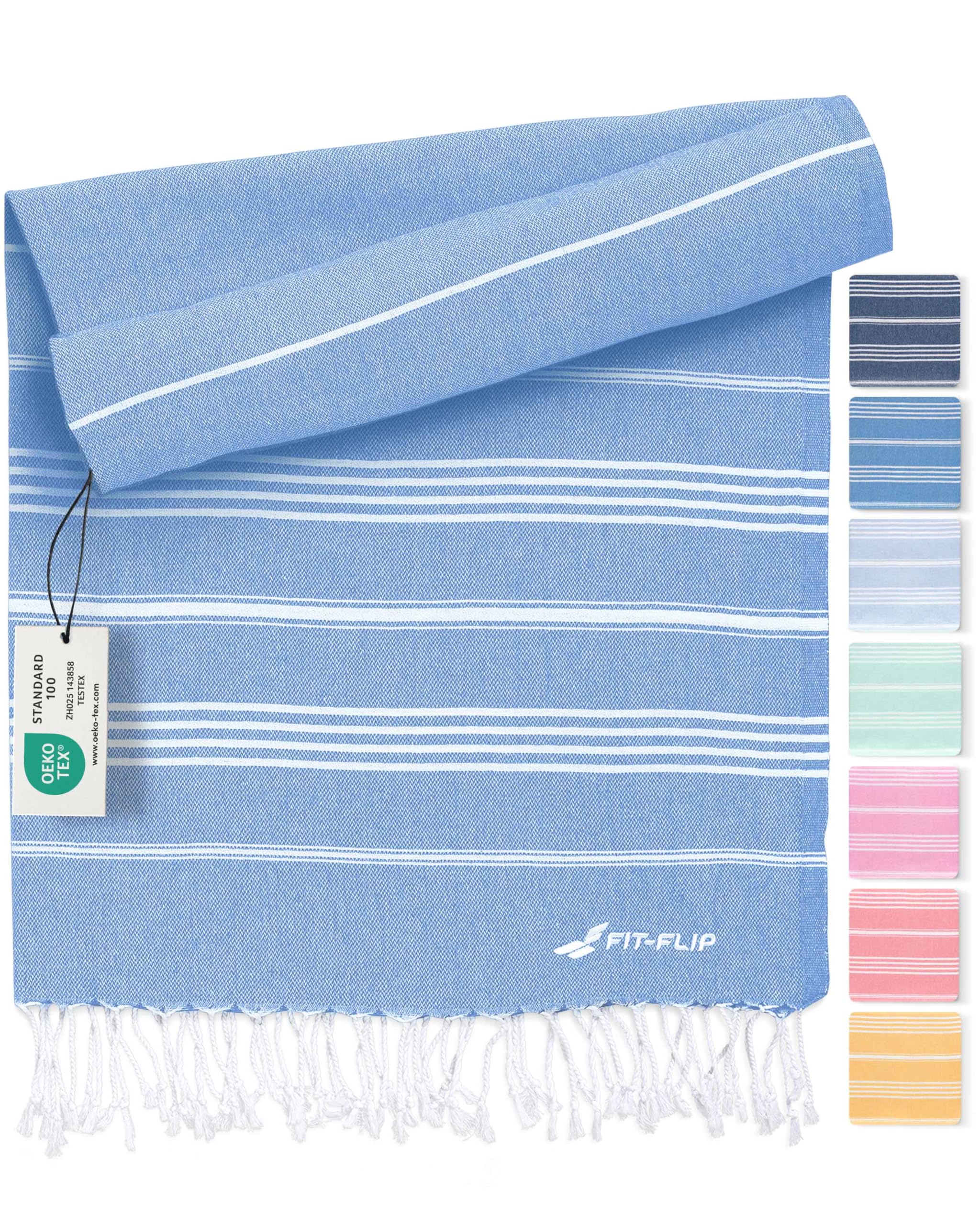 Fit-Flip 09 Blue - Sultan Hammam Beach Towel Xxl Made From 100% Cotton - Quick-Drying Turkish Hamam Towels - Large Fouta Or Pestemal Ideal As A Thin Sauna Blanket - Blue – 100X200cm Sultan