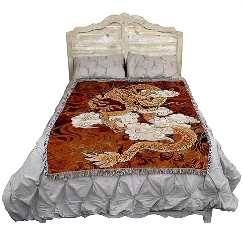 Miniatura 2 de Pure Country Weavers Manta con diseño de dragón dorado de Brad Simpson, manta de tapiz de fantasía para regalo, tejida de algodón, fabricada en los