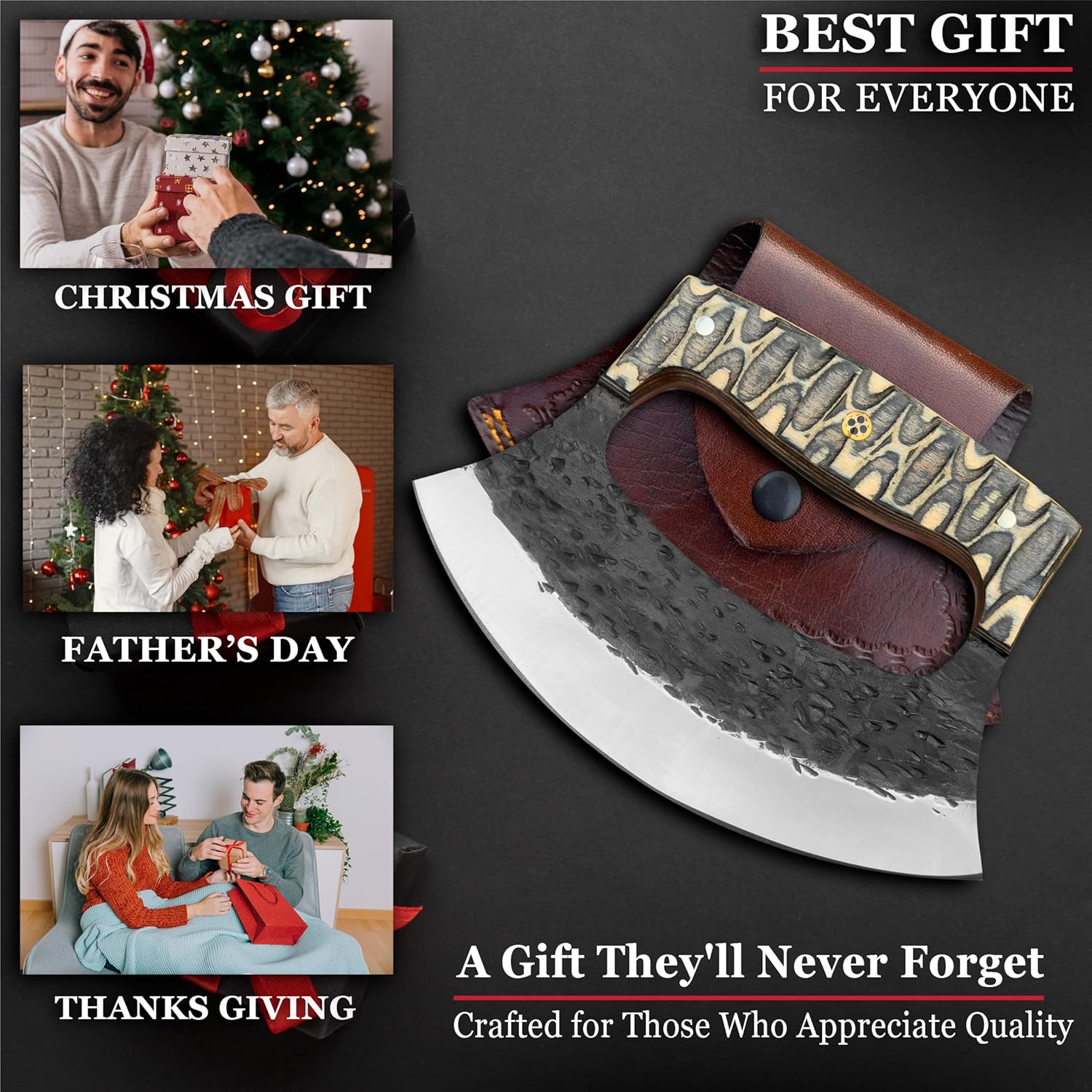 Handmade Ulu Knife – Full Tang high carbon steel Alaskan ulu with Sheath & Gift Box, Mezzaluna Rocker Knife & Pizza Cutter for Kitchen, Camping & BBQ, Birthday Gifts for Men - Image 5