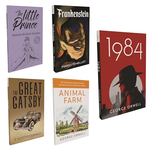 Set di 5 libri di narrativa per adulti e bambini - Il grande Gatsby, Il piccolo principe, 1984, Animal Farm, Frankenstein