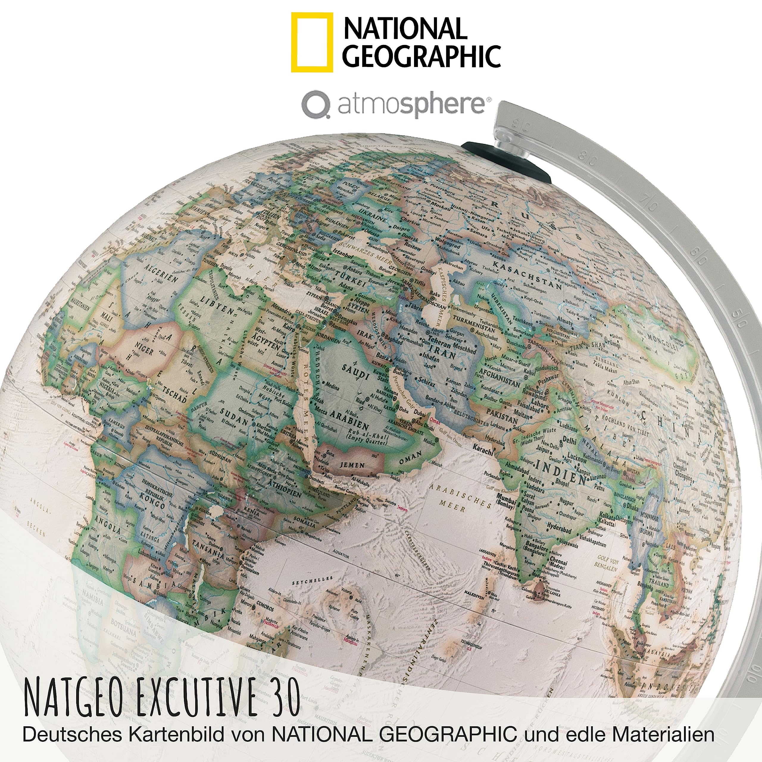 National Geographic NATGEO Executive Antik-Globus - 30 cm Globus mit politisch-physischer Kartografie in deutscher Sprache, beleuchtet und mit drehbaren Kunststofffuß