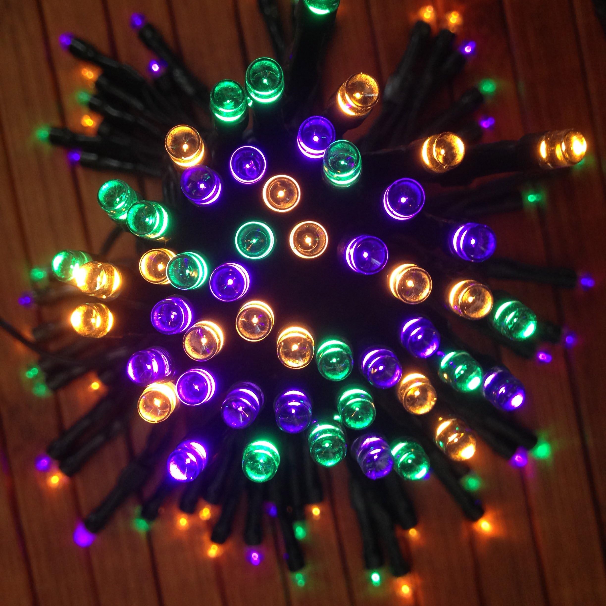 DeVida Halloween Decorations Solar String Lights in Purple, Orange and Green, 100 Mini LED Set Plus 13ft Long Lead Wire, Outdoor Waterproof Decor for Tree Wrap, Patio, Fence
