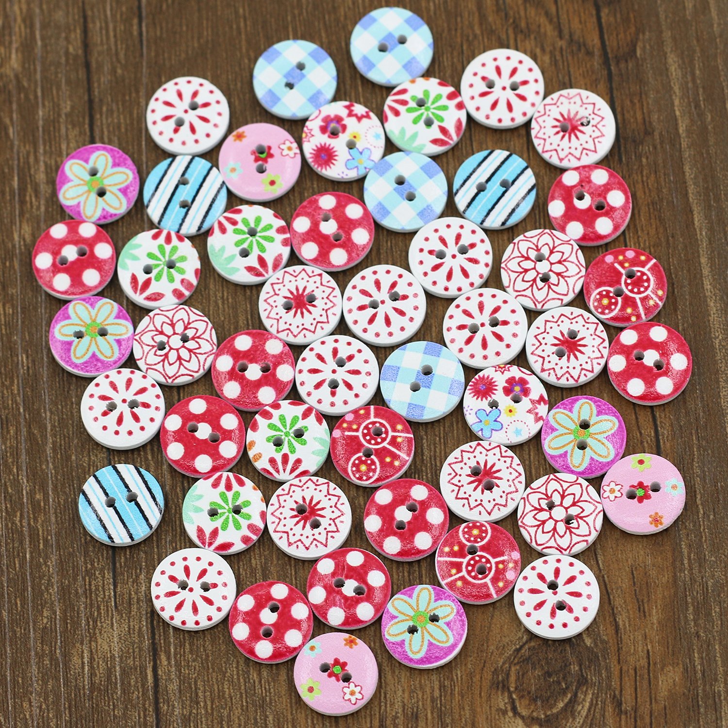 Gemini_mall Multicolor Gemini_mall® 100Pcs Buttons- Mixed Colours Of Various Plain Round Diy Wooden Buttons For Sewing And Crafting