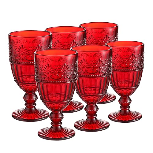 Hyperspace Vintage Red Embossed Goblet Glasses Set of 6, 11