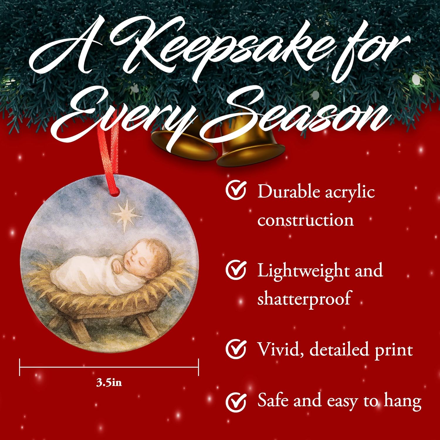 Baby Jesus Nativity Scene Acrylic Ornament - Traditional Catholic & Christian Christmas Decor, Religious Decorative Hanging Ornaments for Tree - Winter, Holiday, Baptism Gift - Image 3