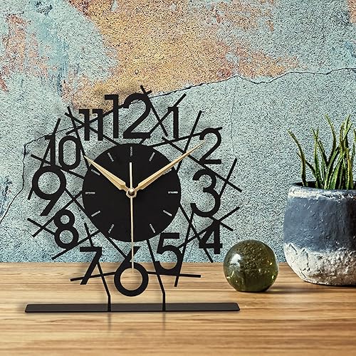 Miniatura 4 de muyika Reloj decorativo de escritorio y estante, reloj de mesa de metal en soporte, reloj de decoración del hogar, reloj de escritorio moderno de
