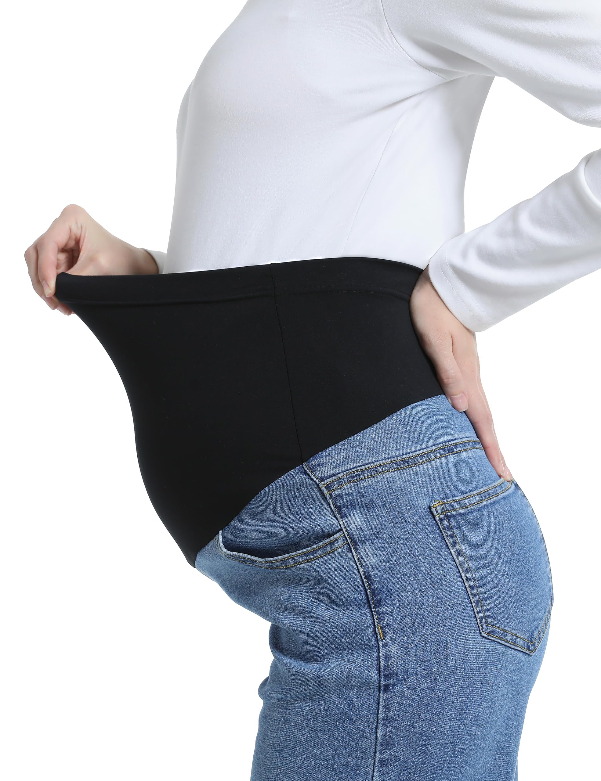 Foucome Jeans premaman da donna a gamba larga, elasticizzati, vestibilità larga, jeans in denim sopra la pancia