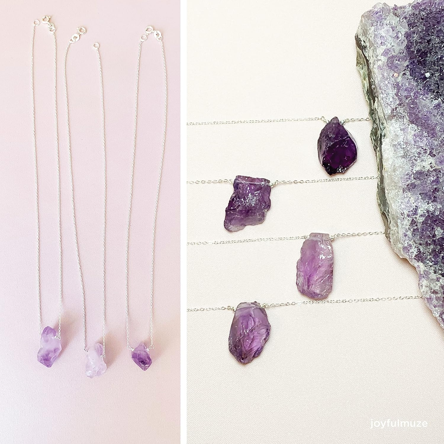Raw Gemstone Necklaces – Kyanite Amethyst Tourmaline Citrine Aquamarine Moonstone Labradorite Quartz – Natural Crystal Pendant Handmade Sterling Silver 18K Gold Jewelry Gift Designs 18 Inch