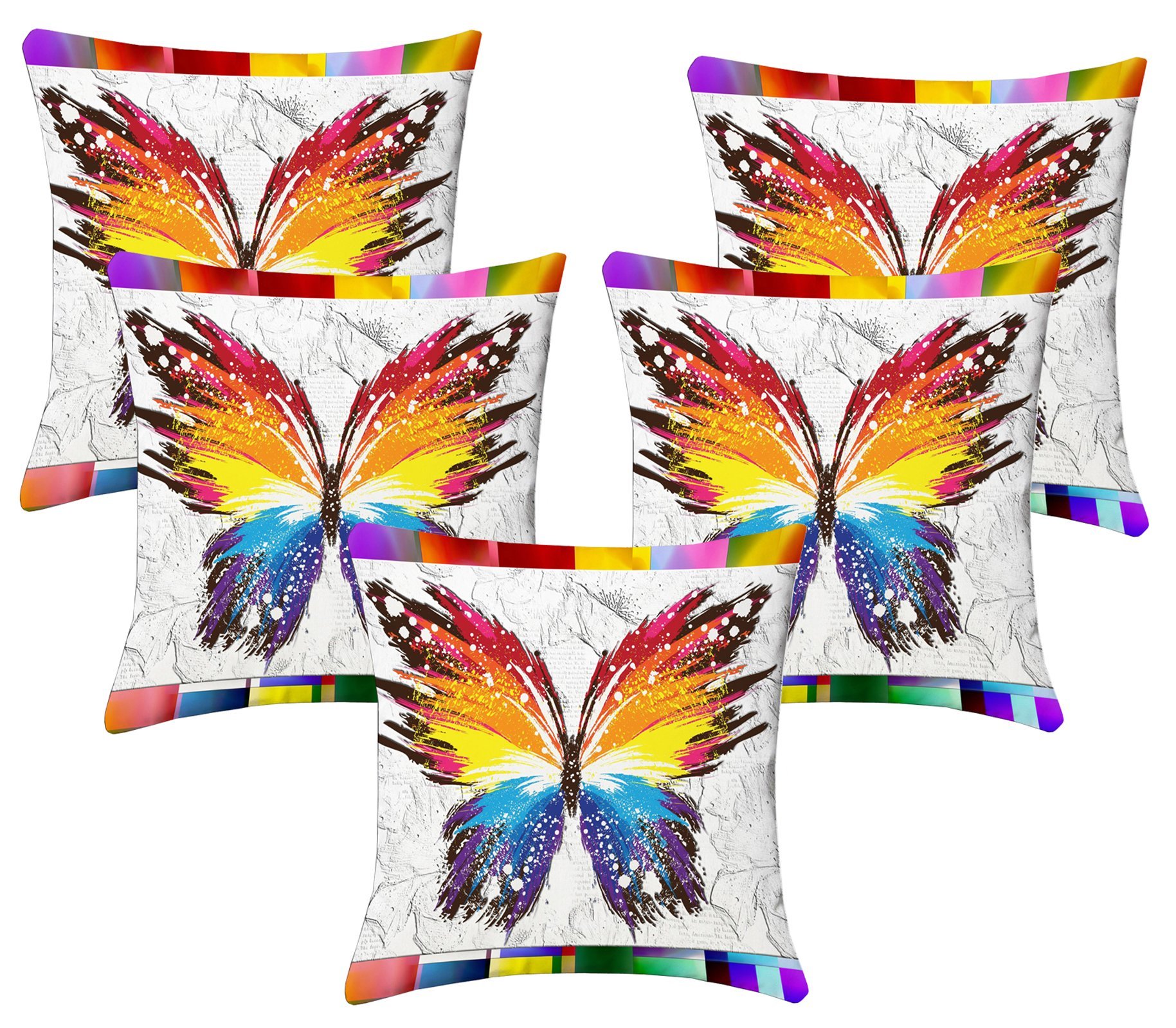 Lushomes Digital Printed Creative Butterfly 2 Square Festive and Ethnic Cushion Covers (5 Pcs, Size: 16''x16'')