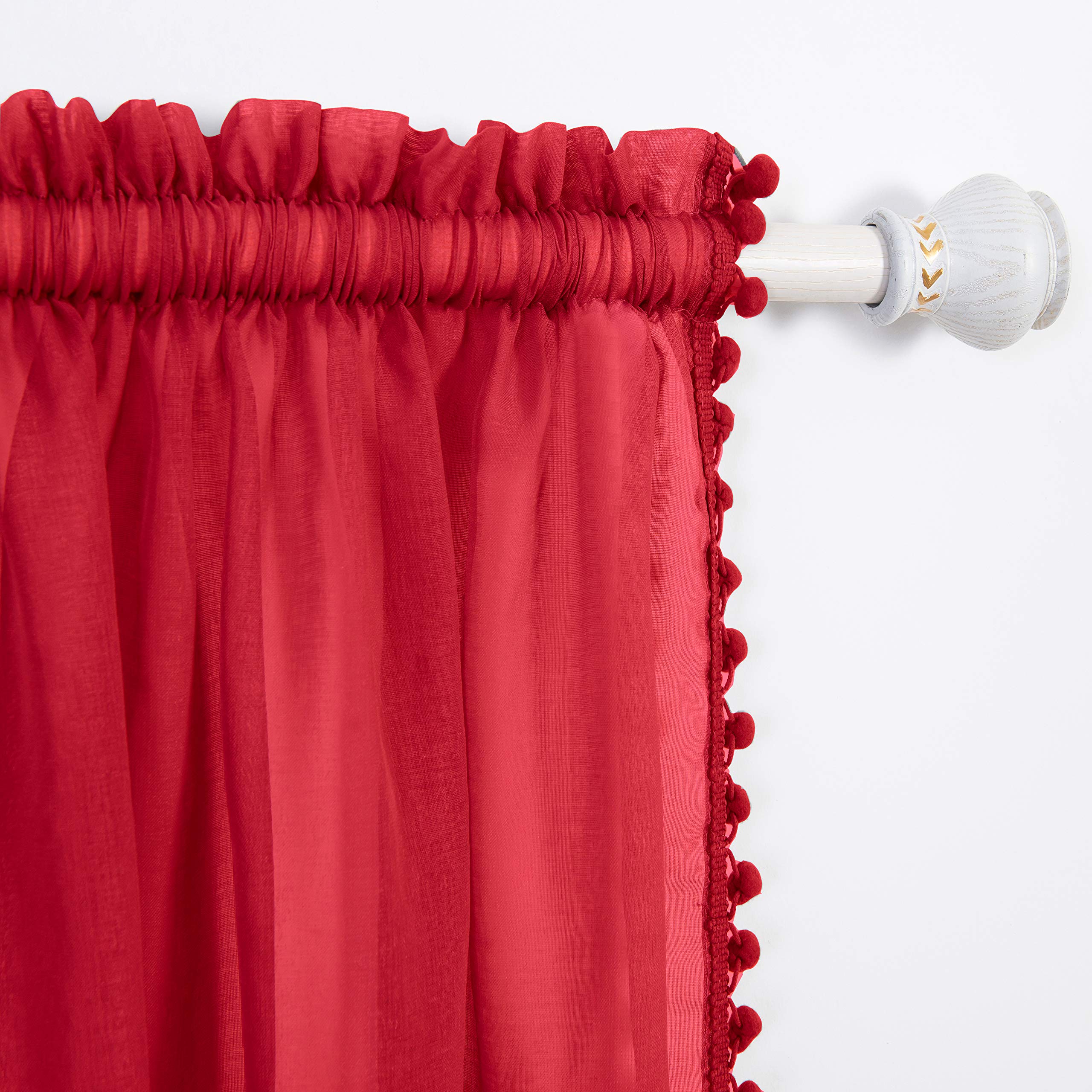 Elegant Comfort Semi-Sheer Pom Pom Tassels Curtains, 2 Panels Set, with 2inch Rod Pocket