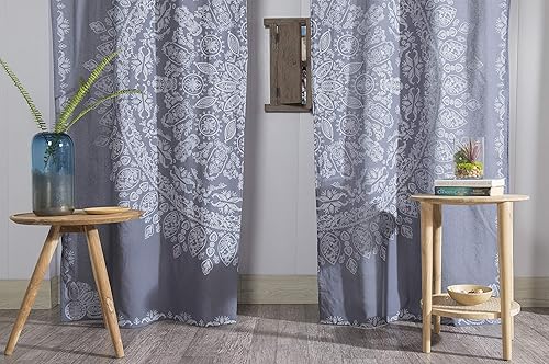 Miniatura 2 de Popular Handicrafts Cortina de mandala hippie indio, bohemio, hermoso, gris, para ventana, dormitorio, sala de estar, balcón, cenefa