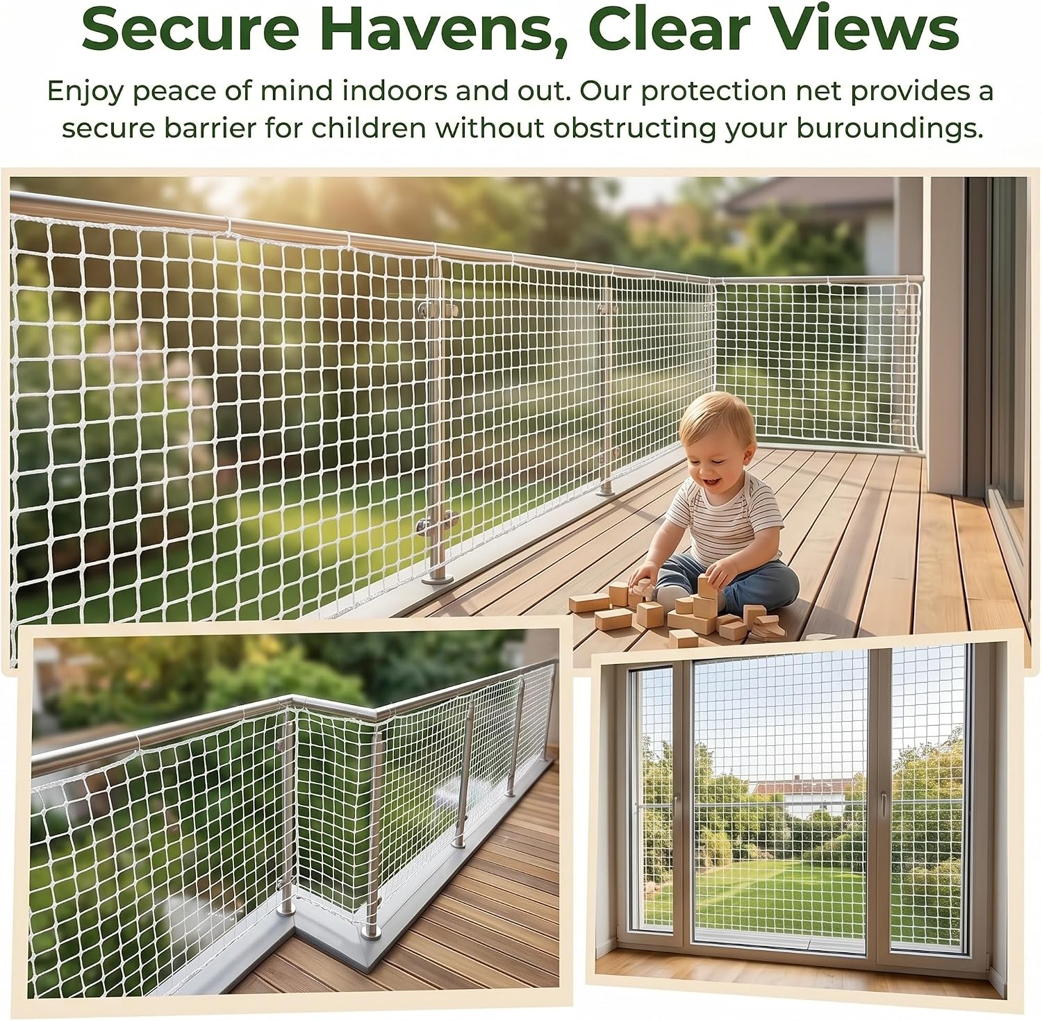 Safety Net for Kids & Pets - Balcony & Stair Protection, Baseball & Softball Backstop, Knotless Sports Netting Select Color Select