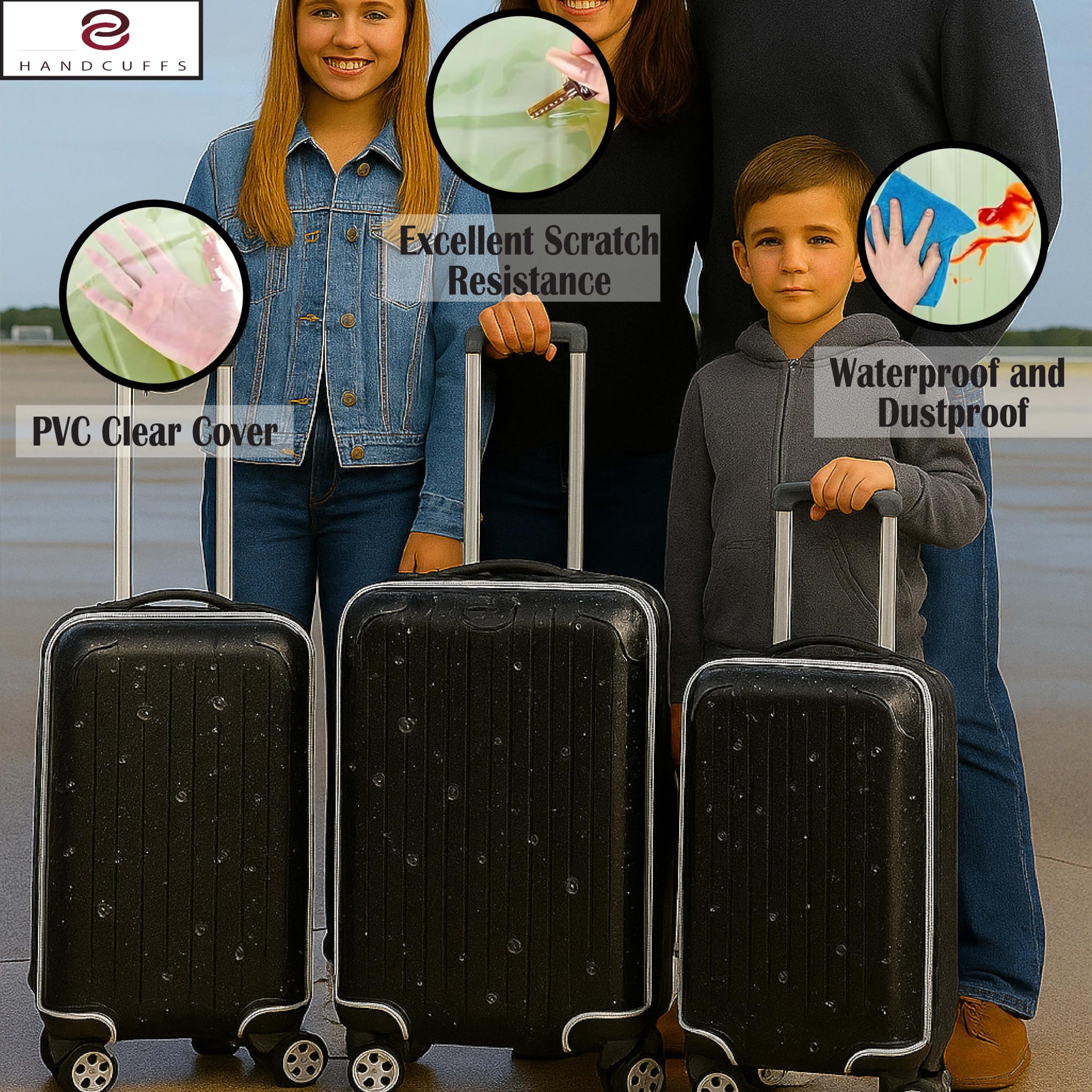 Handcuffs Copertura impermeabile in PVC trasparente per valigie e trolley, 71 cm