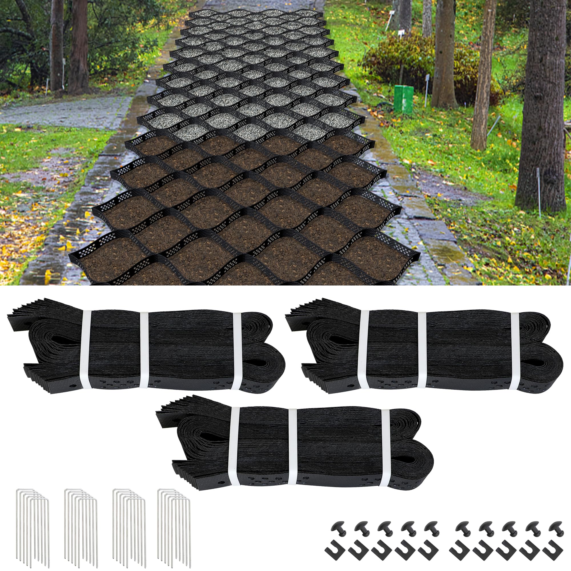 Photo 1 of 2" Depth Ground Grid for Gravel, 36x4 FT Geo Gravel Grid Driveway 1885 lbs per Sq Ft Load with Connection Buckles, Geo Cell Permeable Stabilization System for Driveways Walkway Slope Pathway & Garden