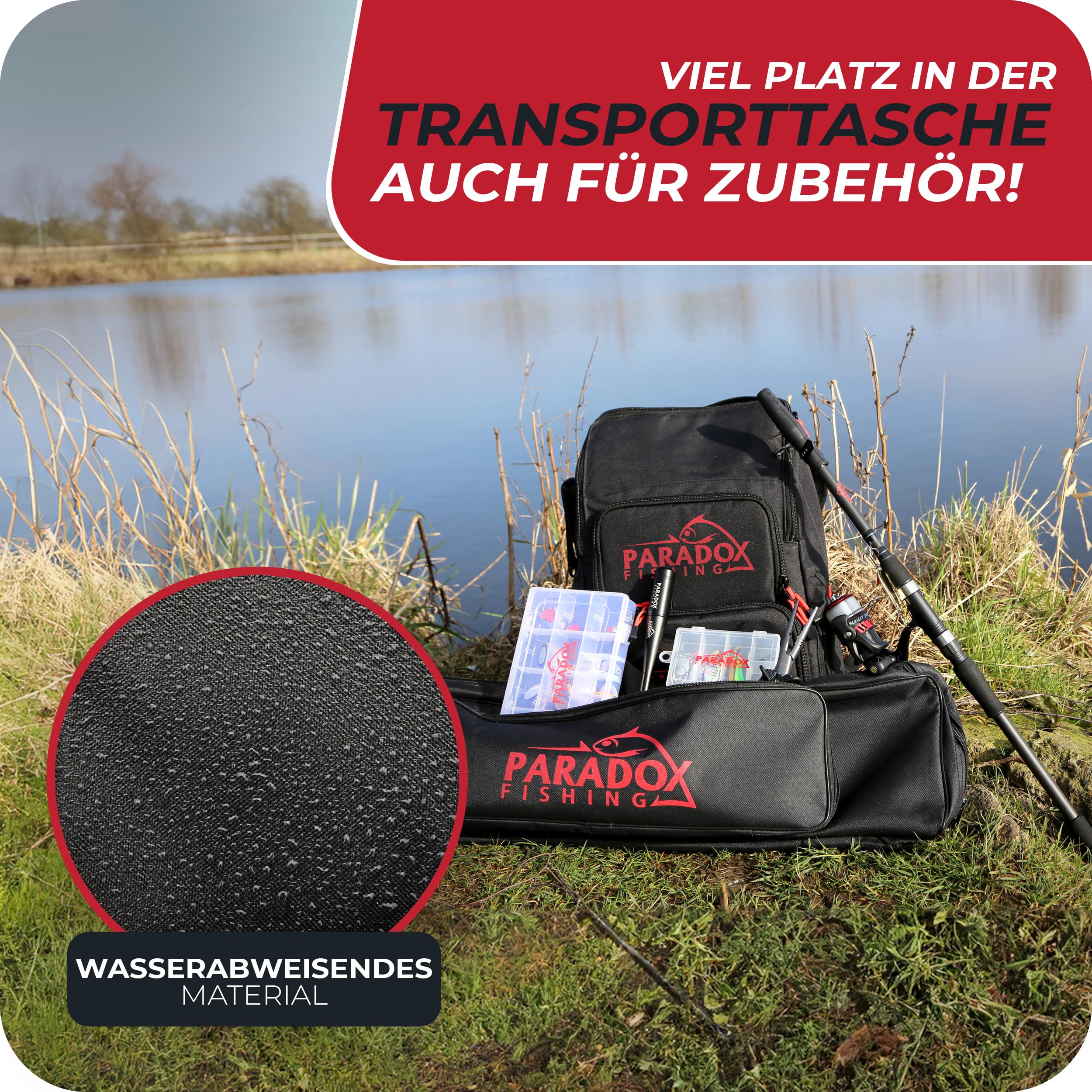 Paradox Fishing Angelruten Set zum Spinnfischen 2,1m/2,4m/2,7m I Teleskop-Rute mit Rolle, Ködern, Angelzubehör und Angel-Tasche I Angel Set – Angel-Set komplett