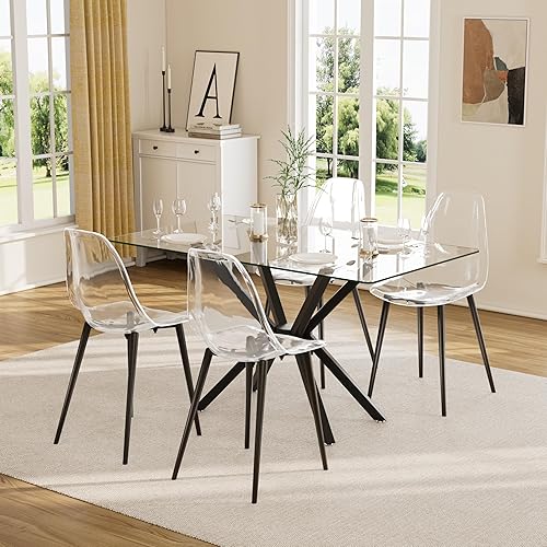 Miniatura 9 de Baysitone Juego de 4 sillas de comedor transparentes, sillas de cocina modernas con asiento transparente, sillas laterales de acrílico con patas de