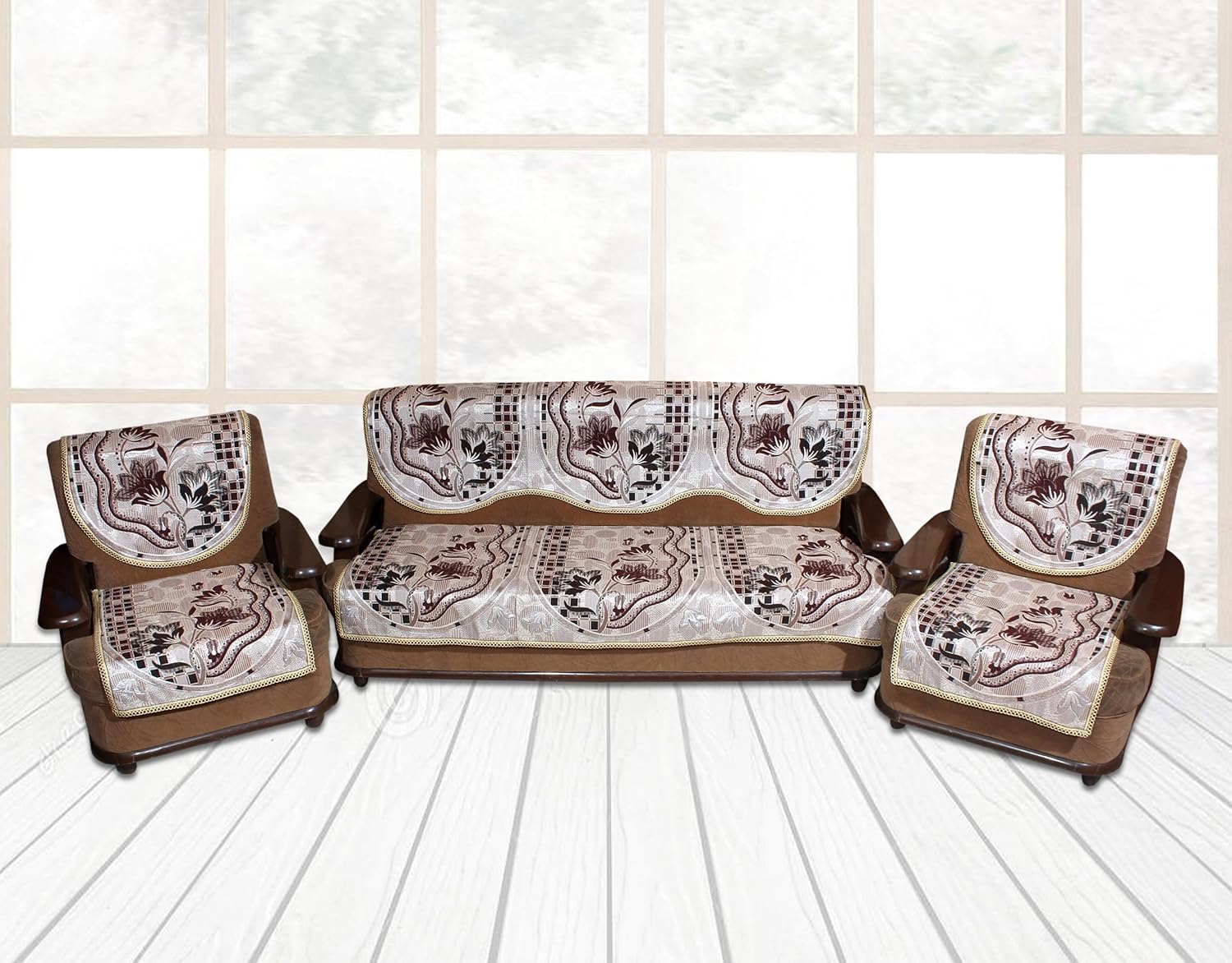 Yellow Weaves 6 Piece Beige Sofa & Chair Cover Set Amazon.in Home