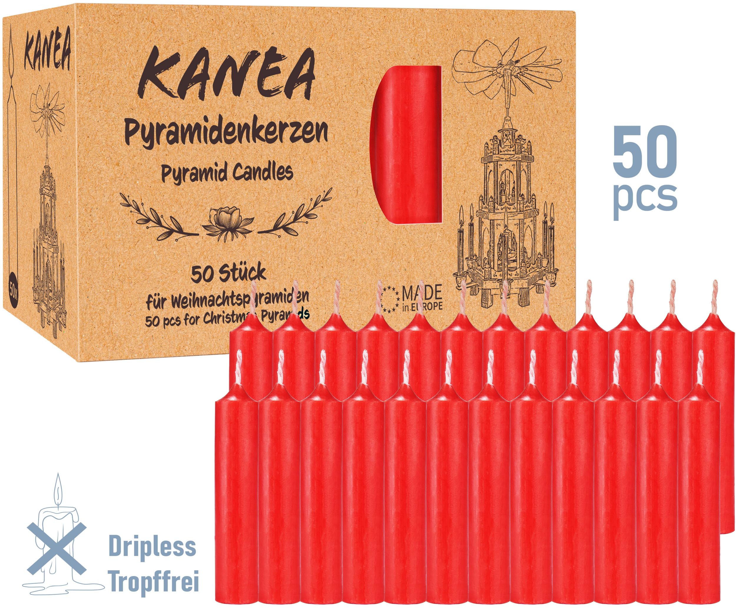 BRUBAKER Pyramide de Noël avec Lot de 50 Bougies Rouges - Carrousel Rotatif à Un Niveau avec Figurines en Bois Peintes à la Main - 30 cm Décoration de Noël - Finition Naturelle