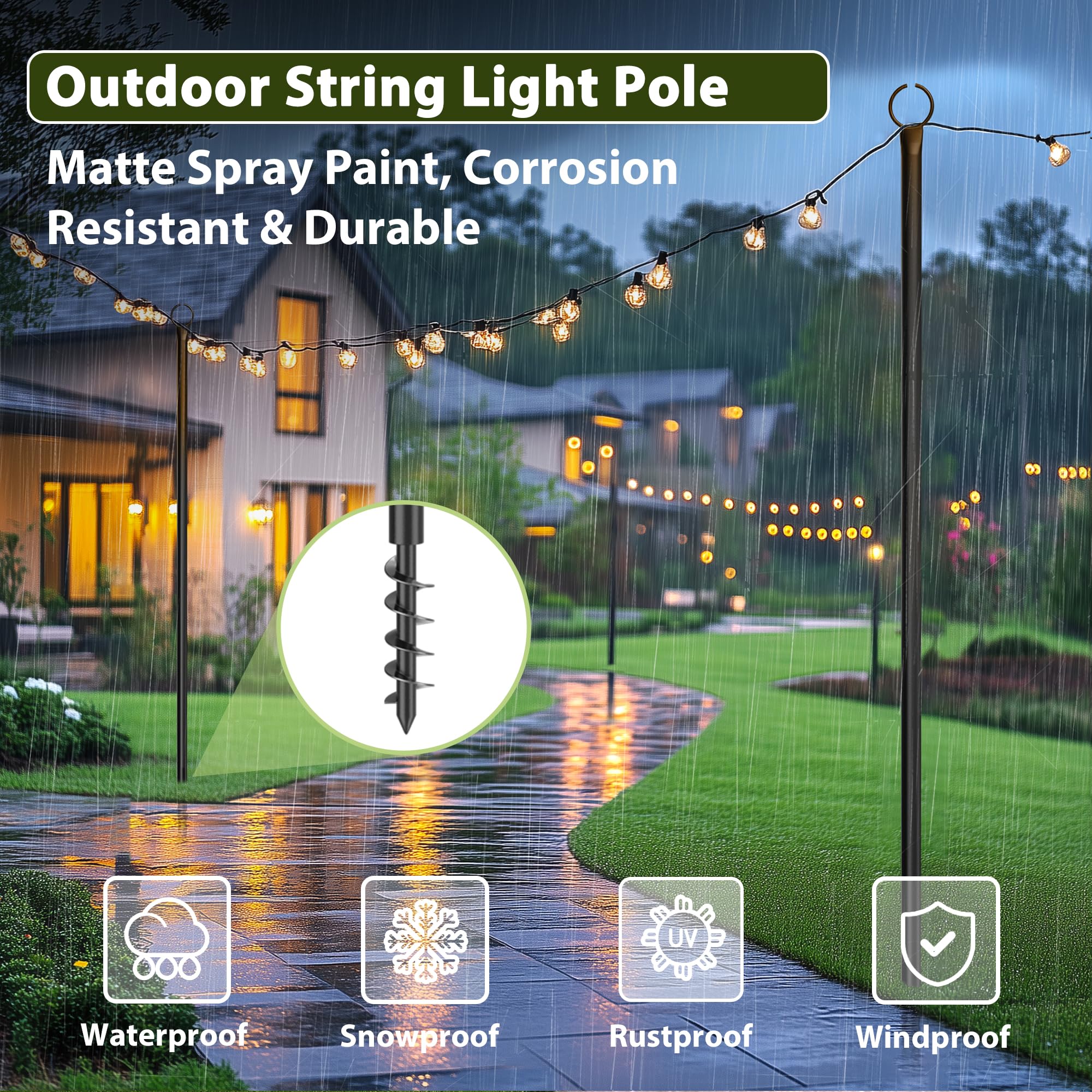 3,2 M Outdoor Stangen Lichterkette Schäferhaken, 2 Pack außen Metall String Light Poles,Lichterkettenstange Garten, Hirtenstab Laternenhalter Dekoration für Hof Bistro Party Familientreffen