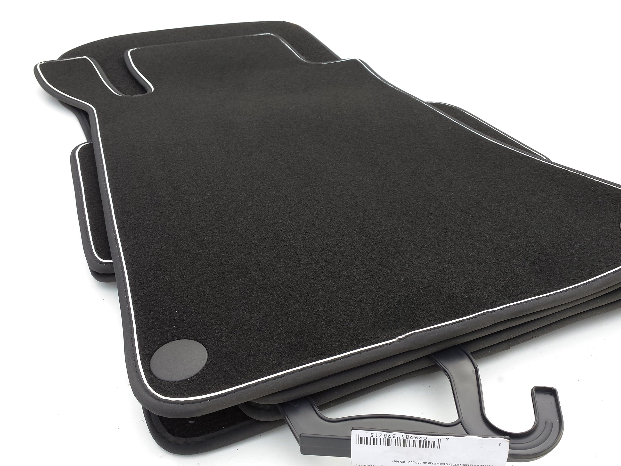 Dywaniki samochodowe 203 Velour Premium 4-częściowe nubuk, czarne z białą taśmą