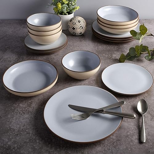 Miniatura 5 de Gibson Elite - Juego de vajilla con dos tazones Contempo Classic, servicio para 4 (16 unidades), color azul claro