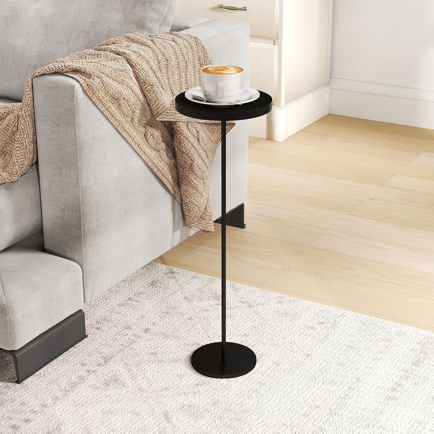 Drink Table, Round Pedestal with Weighted Base,Black Side Modern Cocktail Martini Small End Premium Accent Table for Sofa Couch Chair Living Room Bedroom Dorm Patio Black 7.87"x7.87"x24.21"