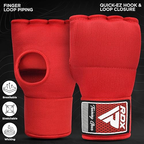 Miniatura 10 de RDX Gel Boxing Hand Wraps Inner Gloves Men Women, Quick 75cm Long Wrist Straps, Elasticated Padded Fist Under Mitts Protection, Muay Thai MMA