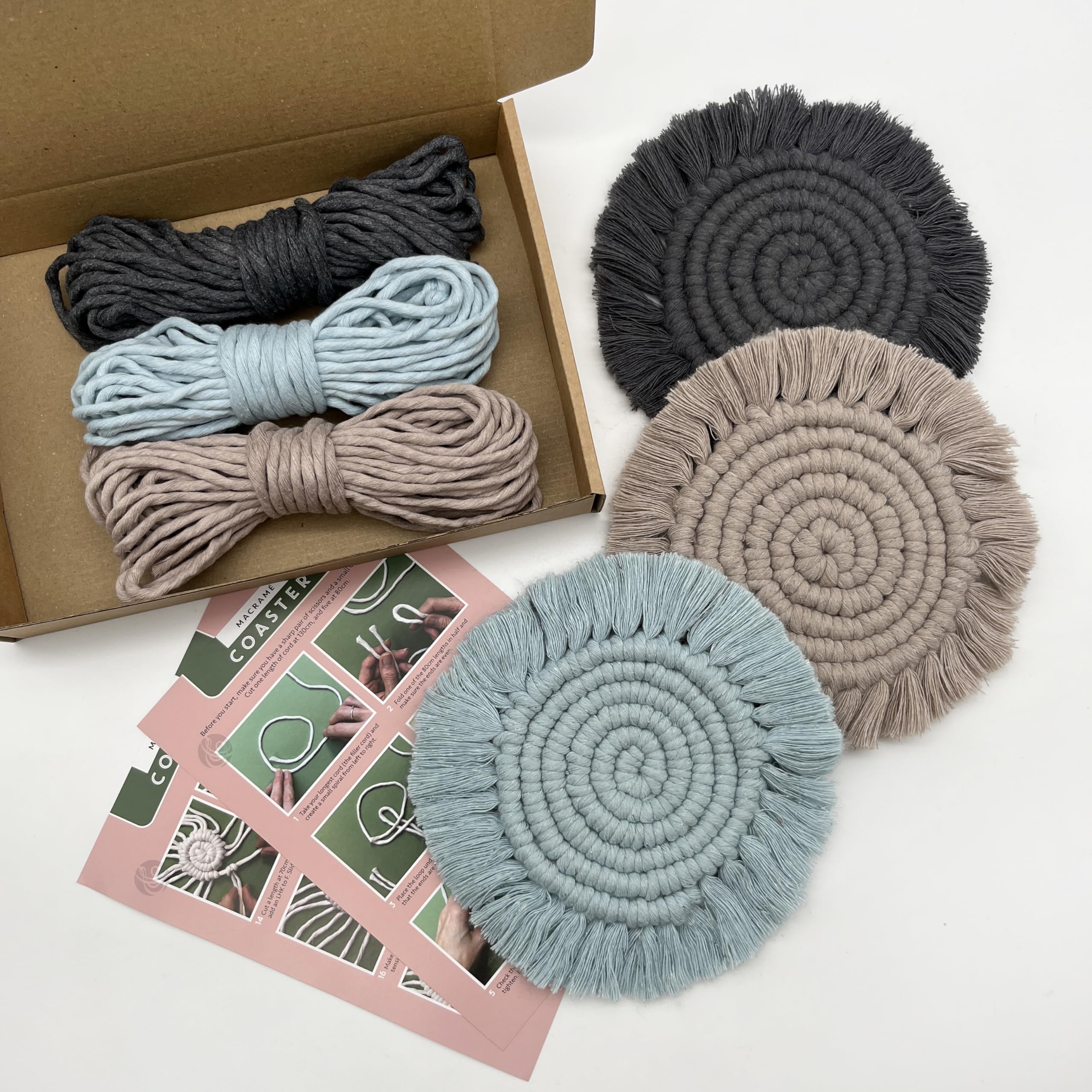 Bergin & Bath Macramé Kit Coasters. Learn to Make Three placemats in Blue - Image 2