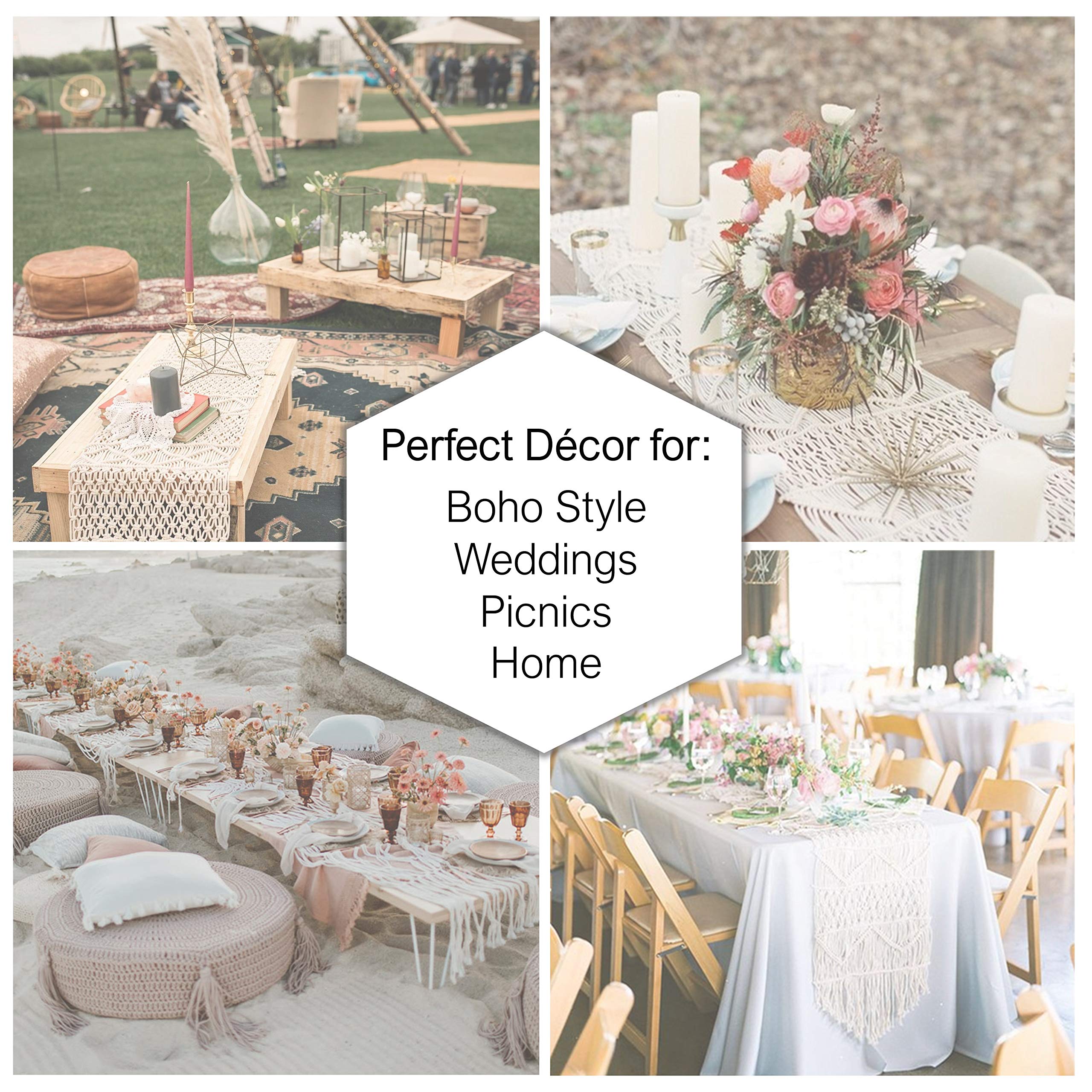 Macrame Table Runner, Boho Table Runner 86 x 13 inches, Perfect for Bohemian Decor, Boho Wedding Table Decor, Hand Woven Off White Table Runners for Dining Room, Coffee Table or Decorations for Home