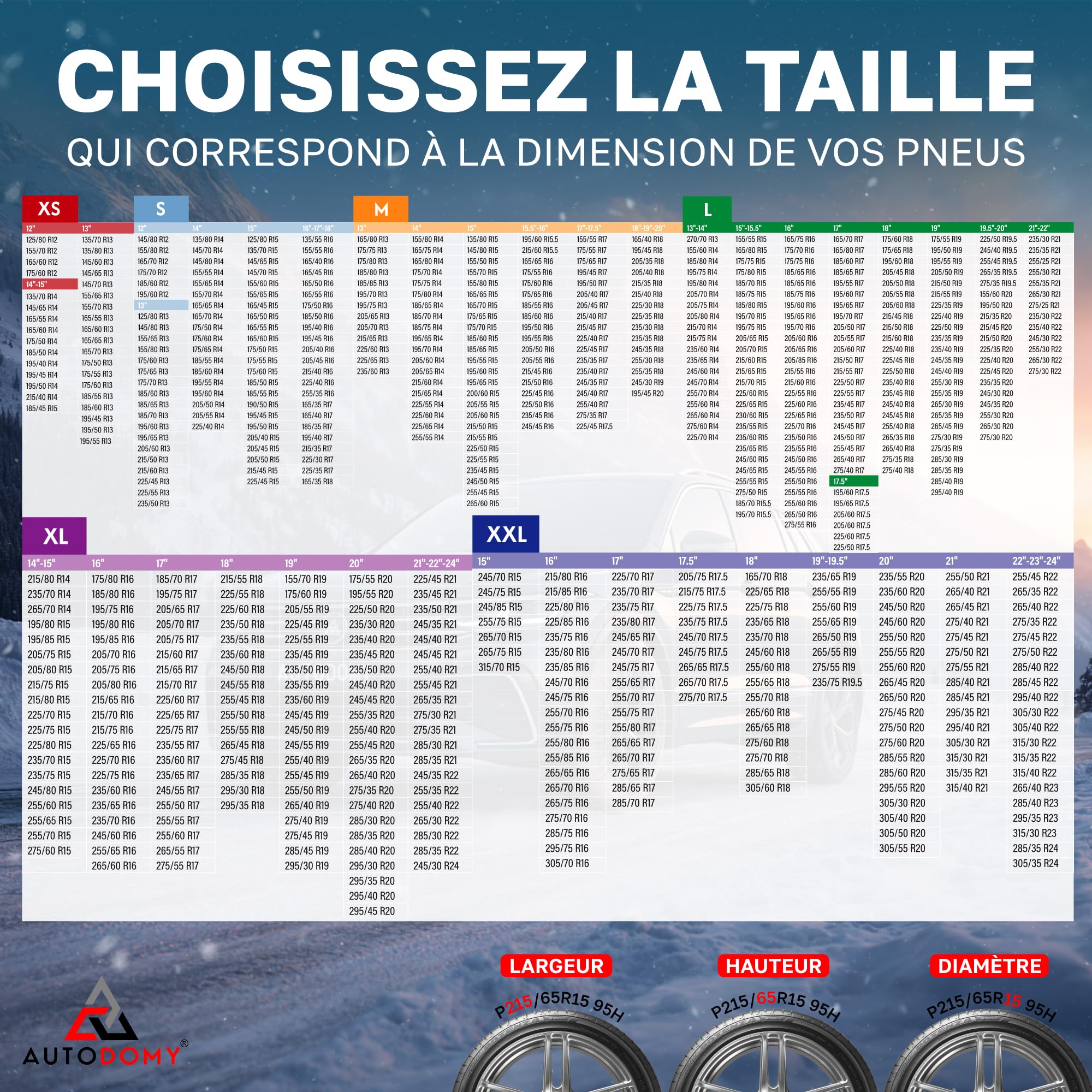 Autodomy Chaussette Pneu Neige Taille XL Compatibles avec Tous Les Pneus | Chaussettes Neige Voiture Homologuées | Chaussettes a Neige Pneus Faciles et Rapides à Installer Lot de 2