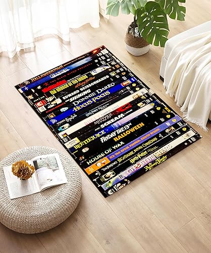 Miniatura 5 de Alfombra nostálgica de los años 80, alfombra de sala de cine de terror con temática de caja VHS, alfombra nostálgica de estilo retro, alfombra de