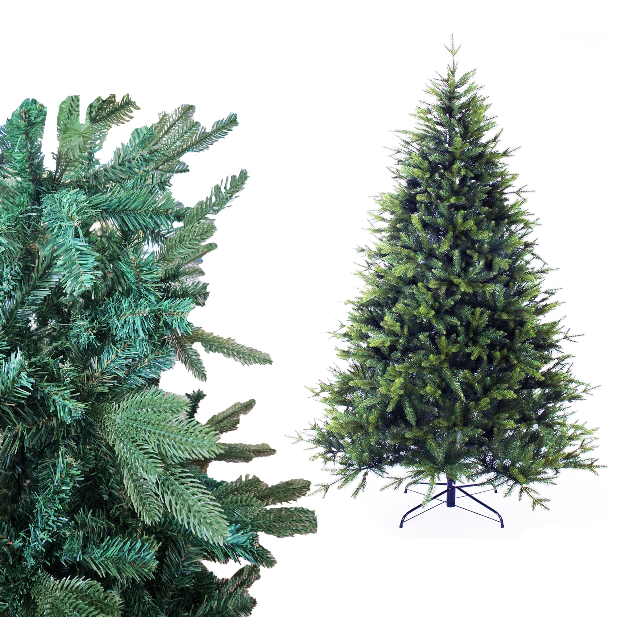 Arbol de Navidad Plgable Verde, Arbol Navidad Artificial Pino Robusto Soporte Metalico Combinacion entre 2 Tipos Ramas para Decoracion Exterior e Interior (150cm-450Tips)