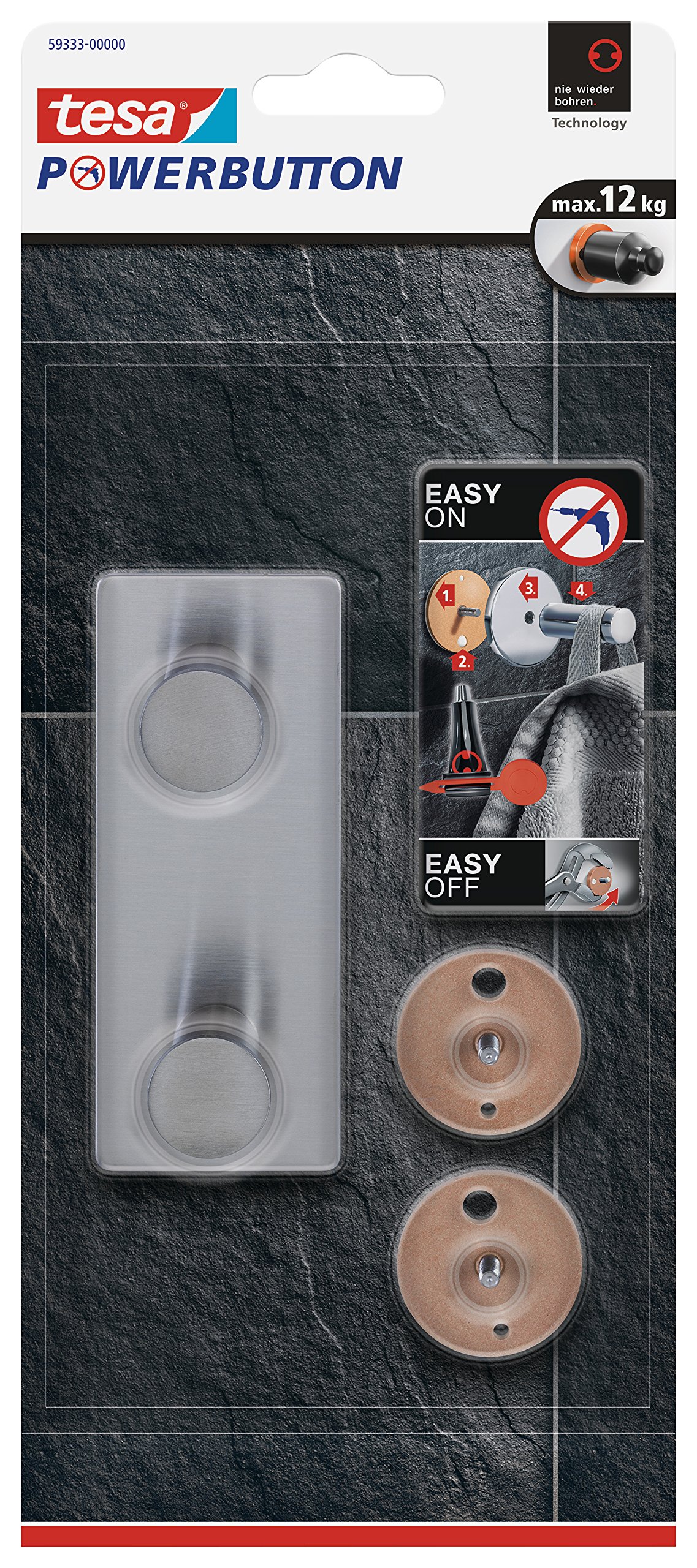 Gancho adhesivo doble tesa de acero con soporte de 12 kg para pared sin taladro