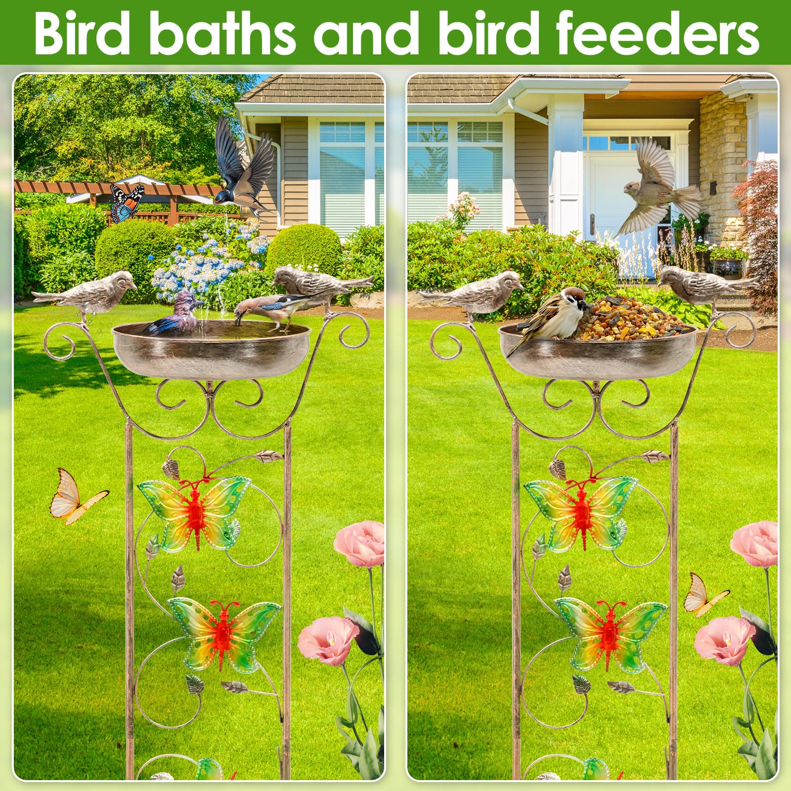 Wasserschale für Vögel Durchmesser 19CM Höhe 100CM Metall Stehend Winterfest Retro Gartendekoration Stabil Langlebig Terrasse Boden Rasen Geschenk Vogelliebhaber
