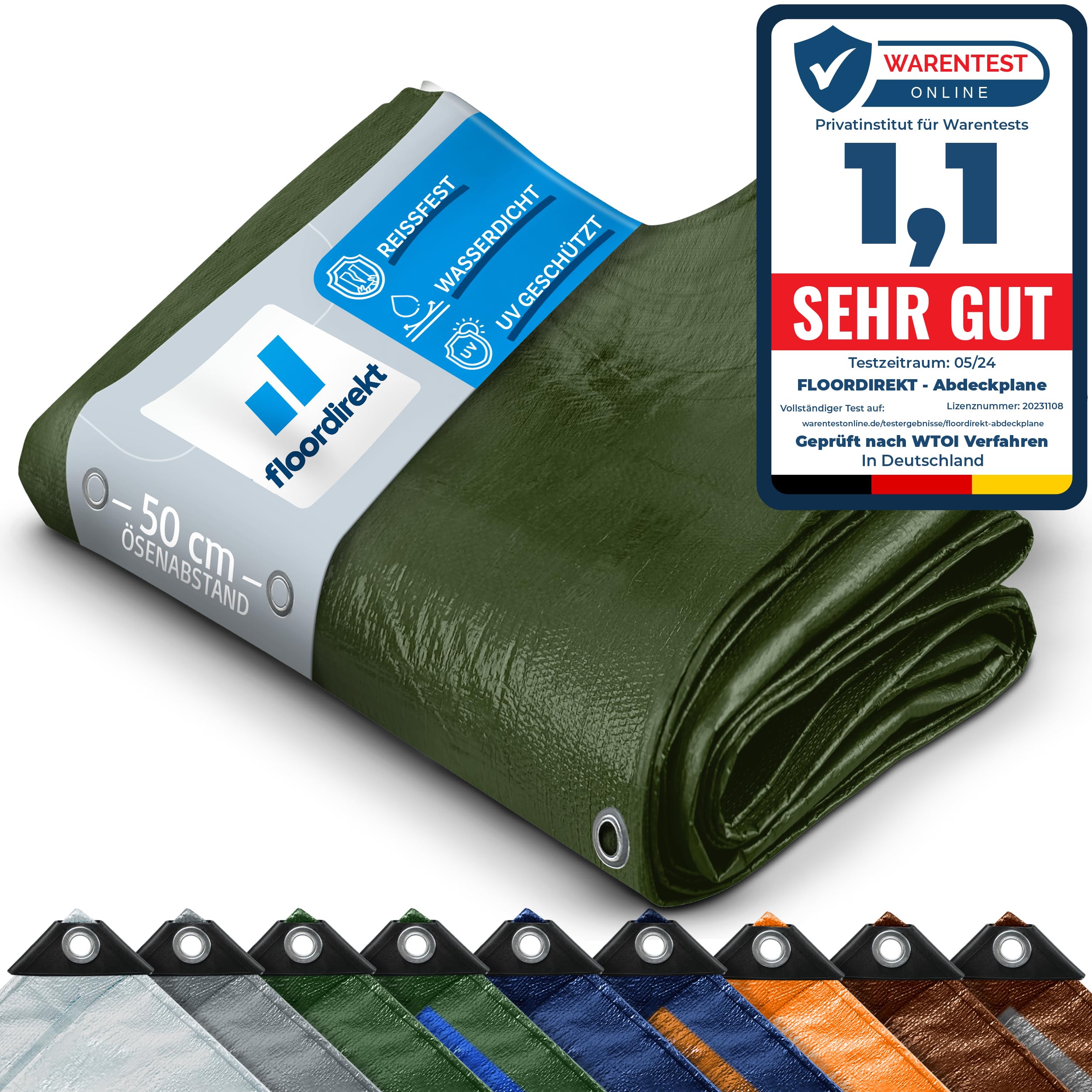 Floordirekt Abdeckplane | Gewebeplane Schutzplane Bootsplane Zeltunterlage für Camping & Outdoor Garten wasserdichte Planemit Ösen Viele Größen & Farben 8x12m, 96m² 140 g/m², Grün