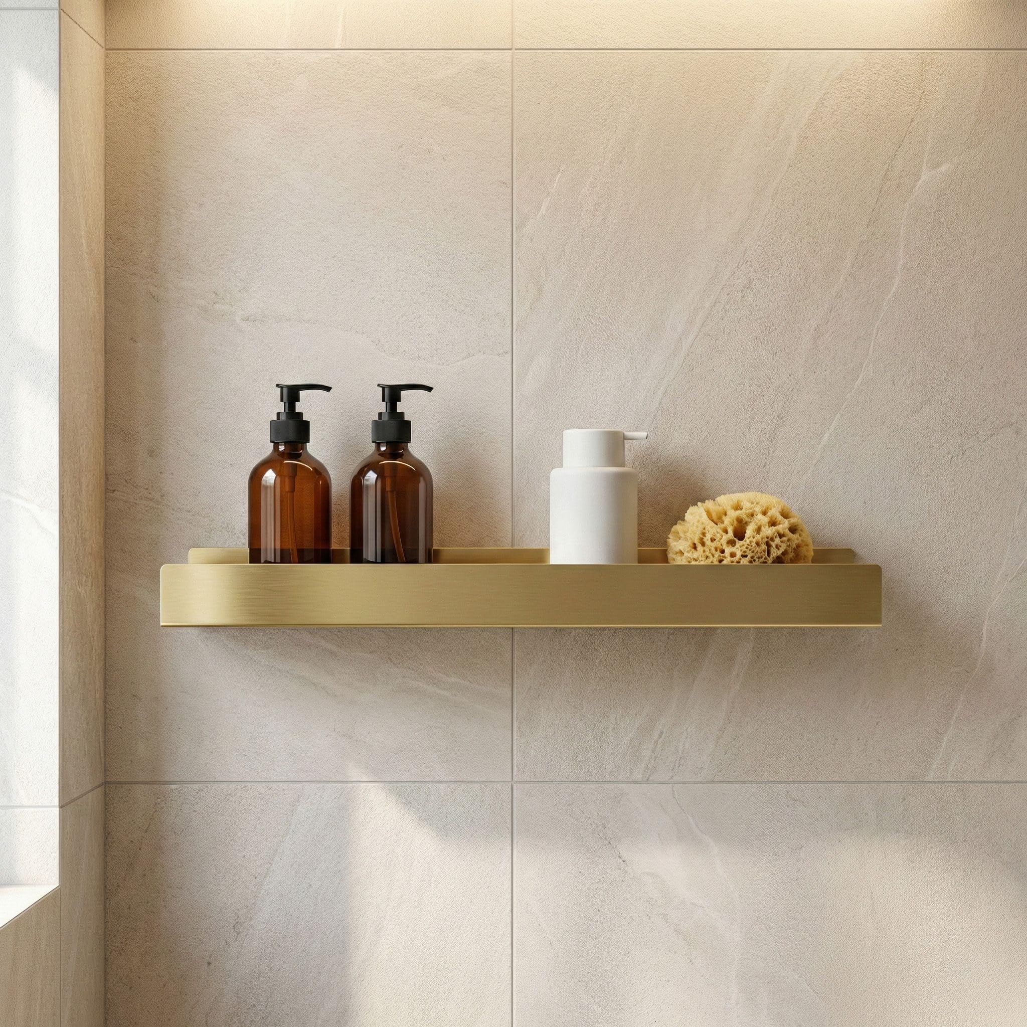 Rea Estante de baño Sf04-600-Bg Brushed Gold, Práctico y Elegante, para organizar Tus Esenciales de Aseo - 60X9X5CM