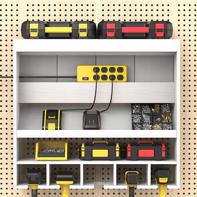 Protector eléctrico industrial de sobretensión con caja metálica, 8 tomas AC, 15 A, 2700 joules, indicador de protección, cable de 1,83 m (amarillo) miniatura 4