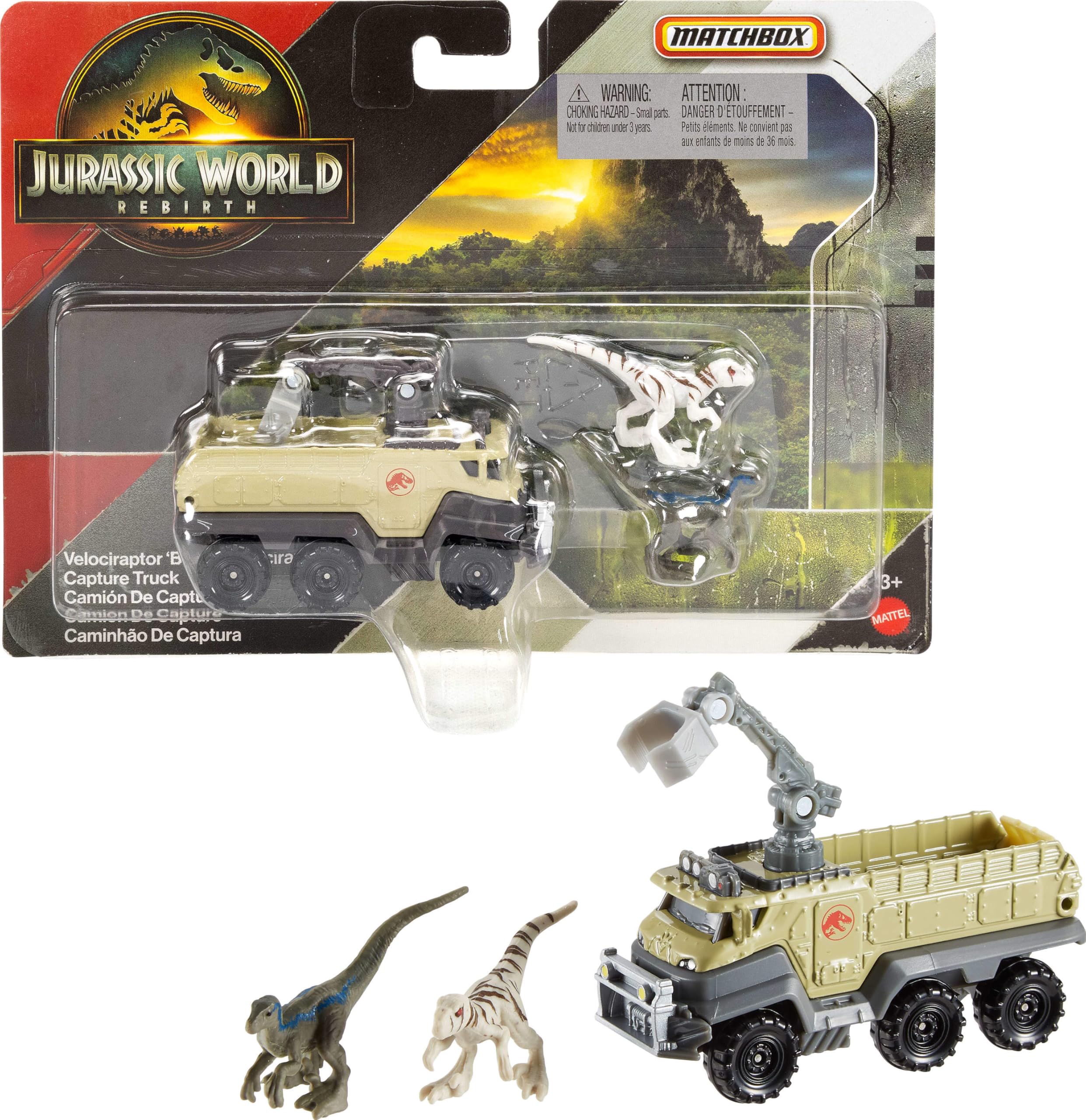 Matchbox Jurassic World Toy Car or Truck Transporter & Dinosaur, 1 Vehicle Inspired by The Jurassic World Movies & 1-2 Mini Dinos (Styles May Vary)