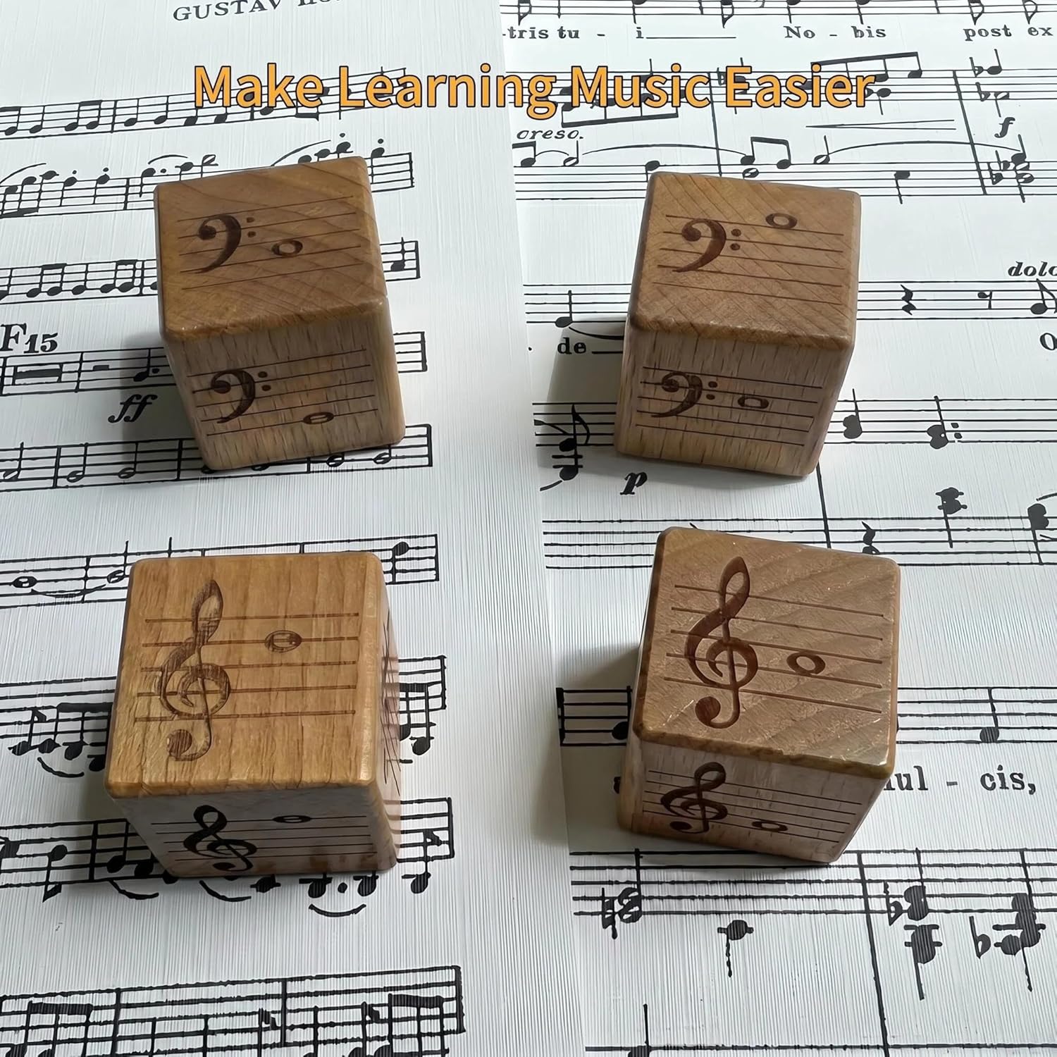Fun Five-Line Staff Music Note Dice, Large 25mm Wooden Music Theory Dice, Includes Two High-Pitched Symbols and Two Low-Pitched Symbols