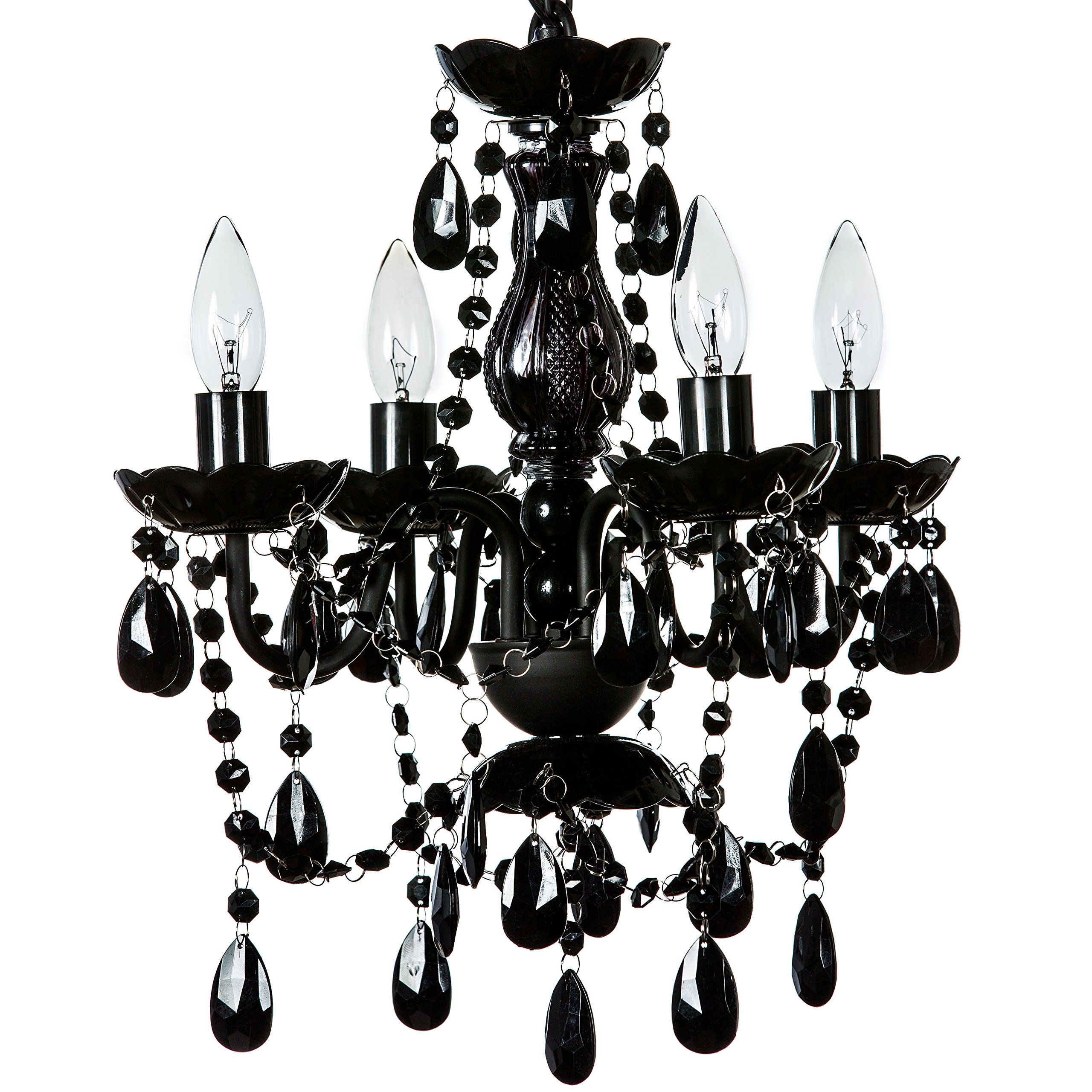 gypsy color The Original Brink House 4 Light Black Hardwire Flush Mount Chandelier H21”xW19”, Black Metal Frame, Glass Stem and Acrylic Crystals