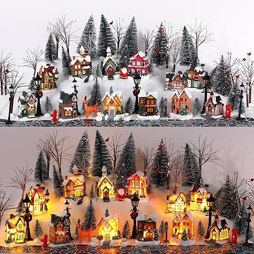 Kajaia 68 Pieces Christmas Winter Houses Village Set, Christmas Bare