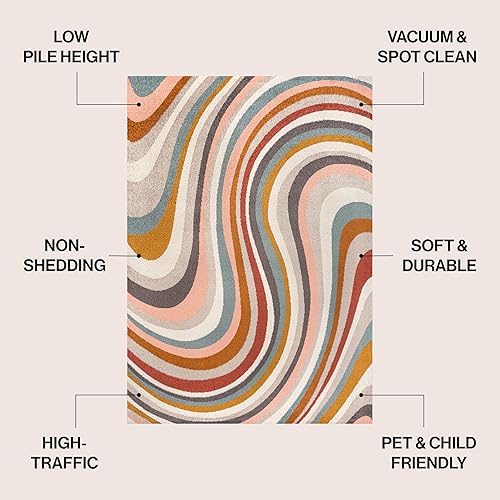 Miniatura 2 de JONATHAN Y DZC100B-4 Flow - Alfombra de área de 4 pies x 6 pies, color rojo, beige, azul, para interiores, no se desprende, resistente a las