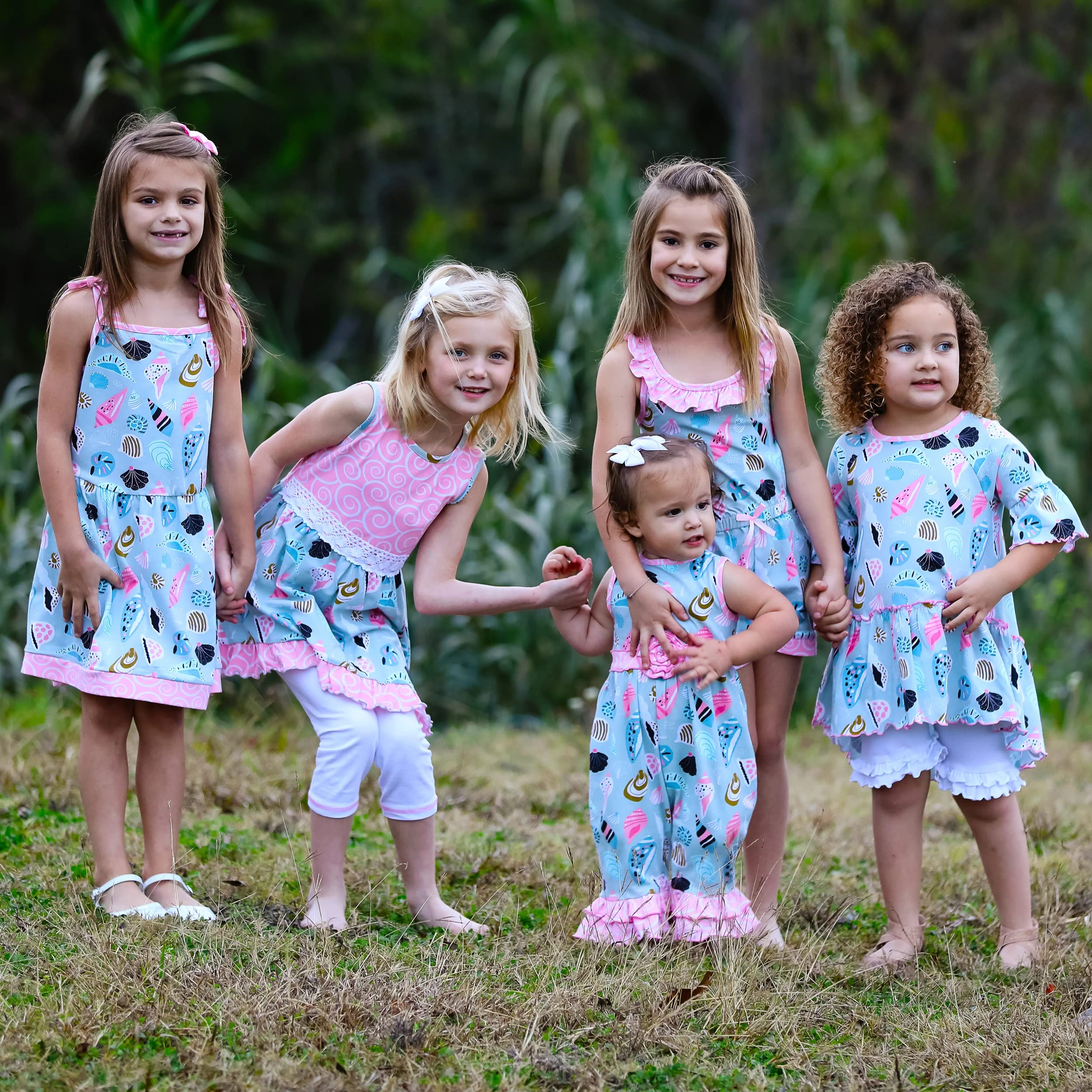 AnnLoren Girls Boutique Shells by the Seashore Jumpsuit Frühjahr/Sommer, Rosa, Grau, Weiß, 9-10