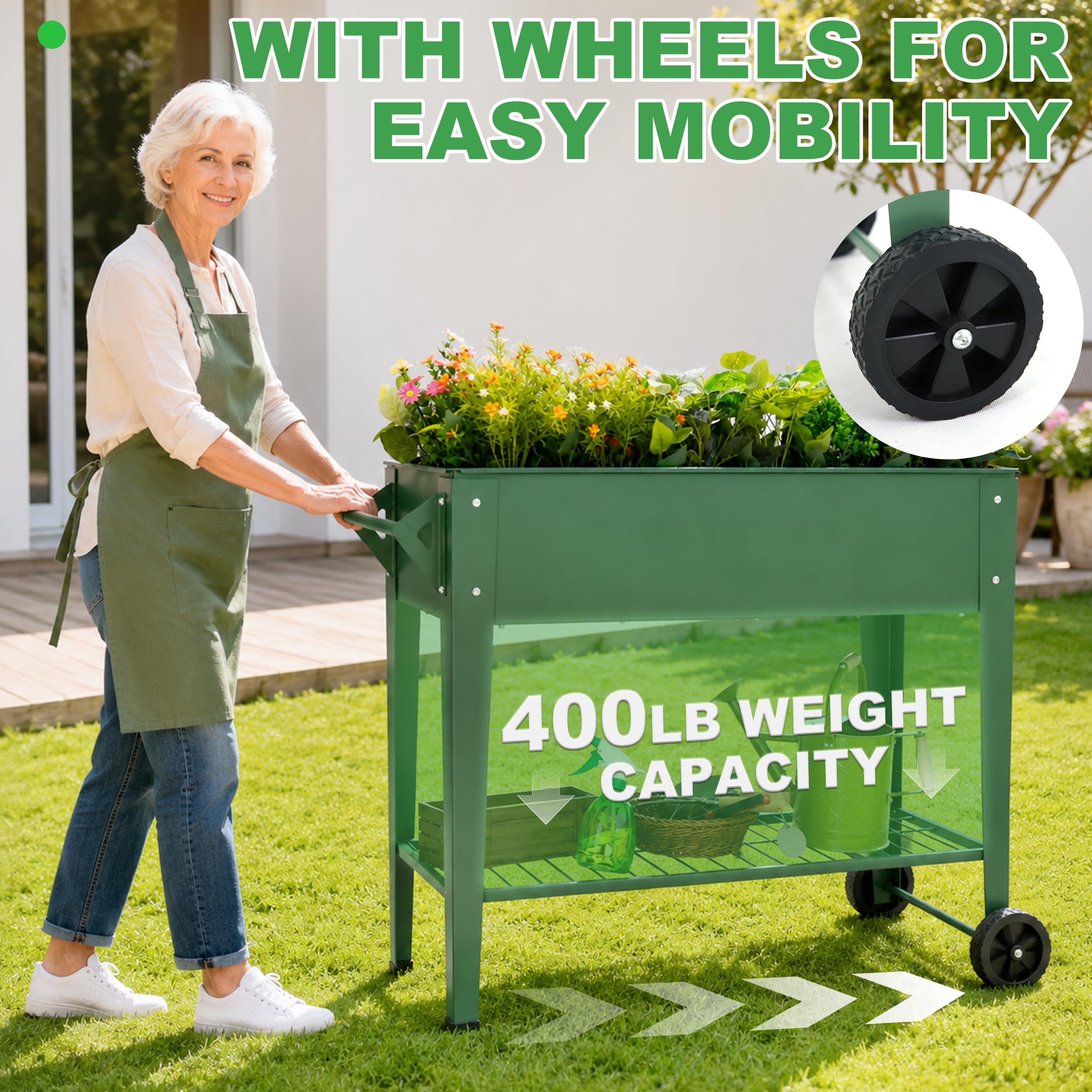 Raised Garden Bed with Wheels - Green -3
