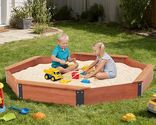 Miniatura 6 de Caja de arena octágono de madera de 85 x 78 x 9 pulgadas con tapa, arenero grande para niños, patio al aire libre, patio trasero, fácil y rápido