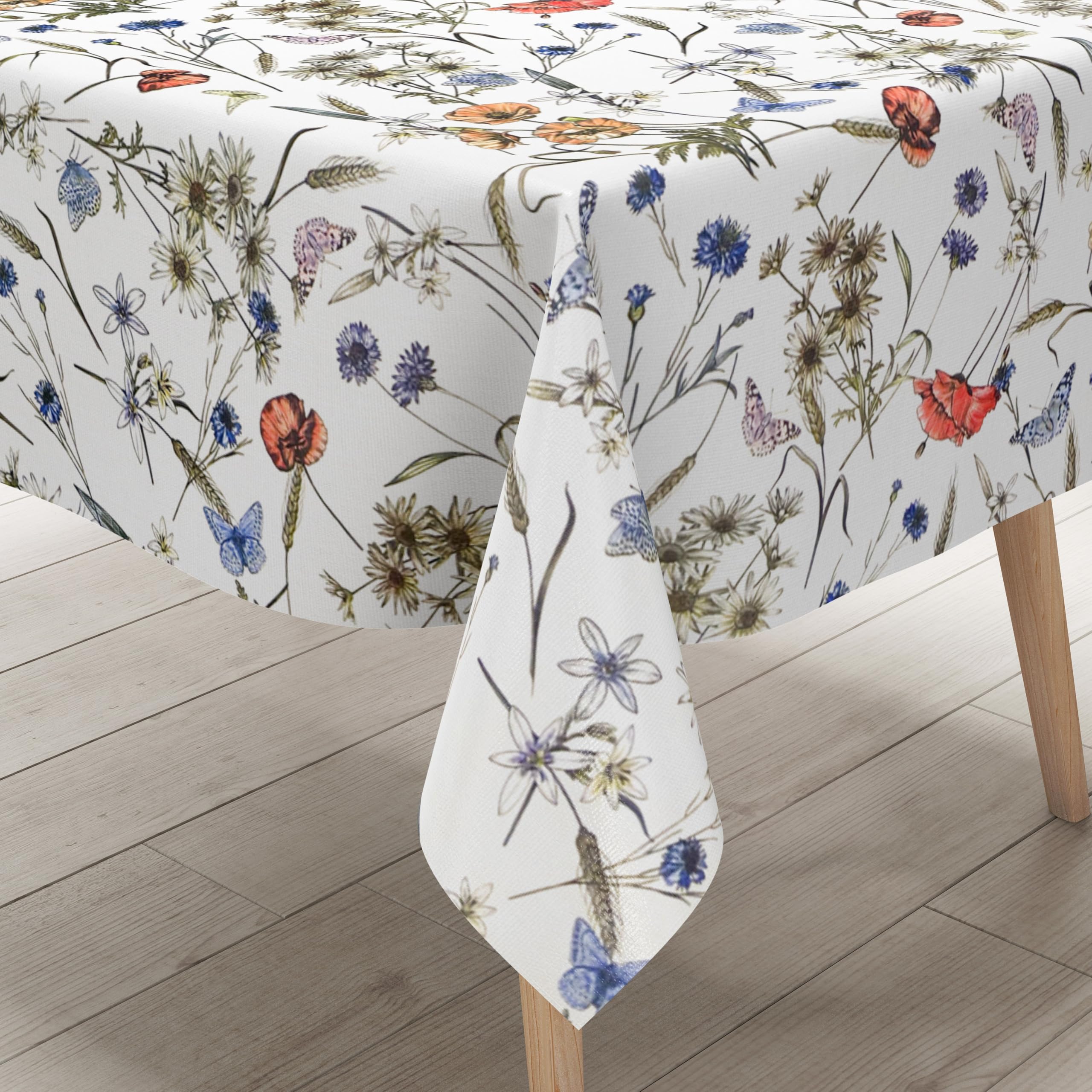 Wachstuch Tischdecke 06394-03 Sommerwiese Mohnblumen Schmetterlinge - Größe und Form frei wählbar + knickfreier Versand + gerollt auf Papphülse