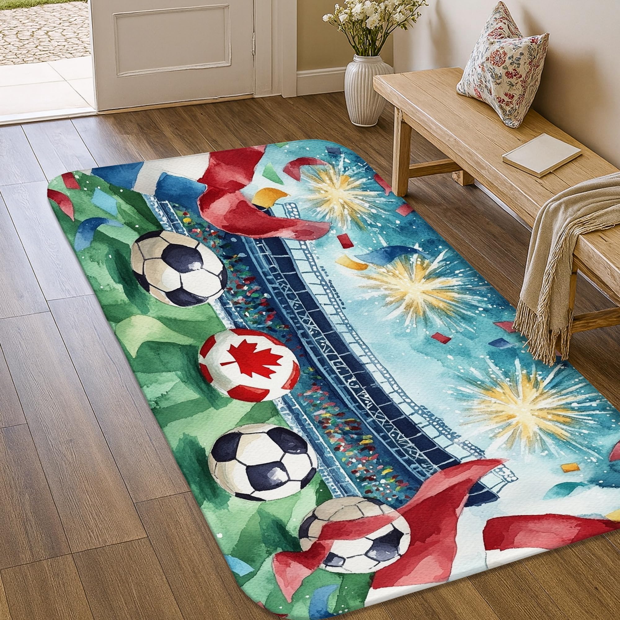 Tapis motif ballon de football canadien antidérapant rectangulaire pour buanderie esthétique