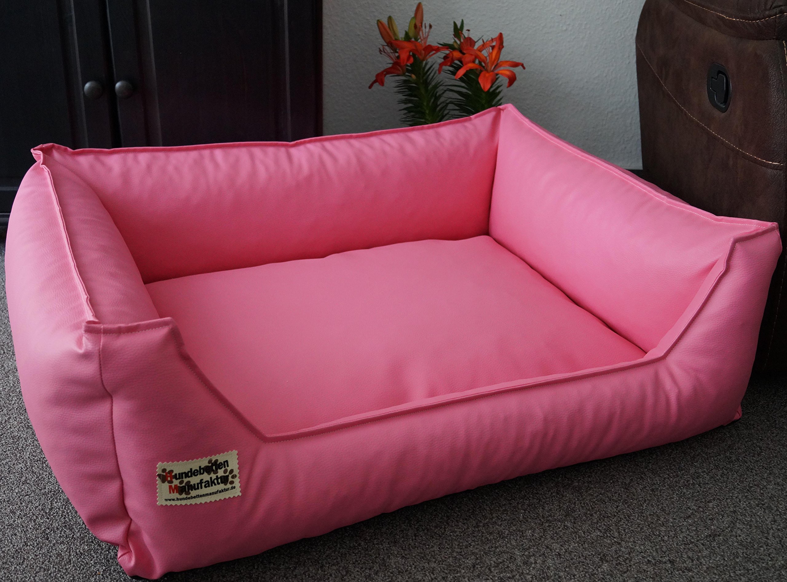 Hundebettenmanufaktur Similpelle Faux Leather Dog Bed / Sofa Choice of Colours and Sizes from XS to XXL (110 cm x 85 cm, Pink) โ image 1